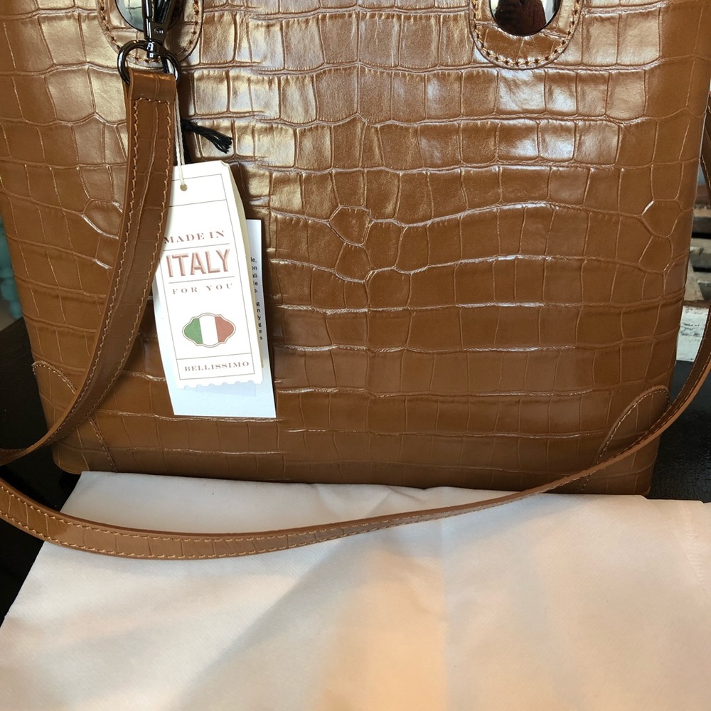 DIVINA FIRENZE Croc-Embossed Leather Top Handle Satchel